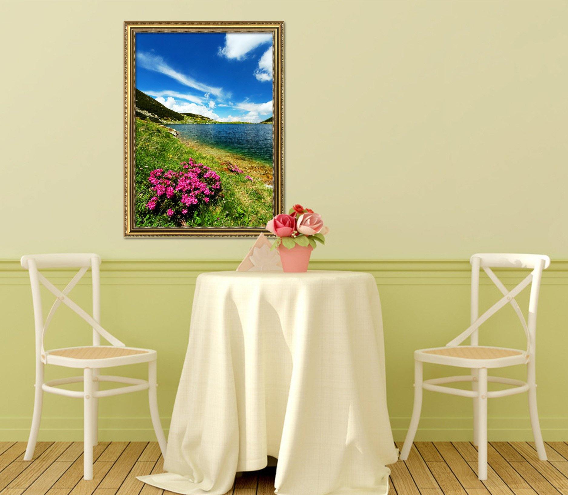 3D Lakeside Flowers 130 Fake Framed Print Painting Wallpaper AJ Creativity Home