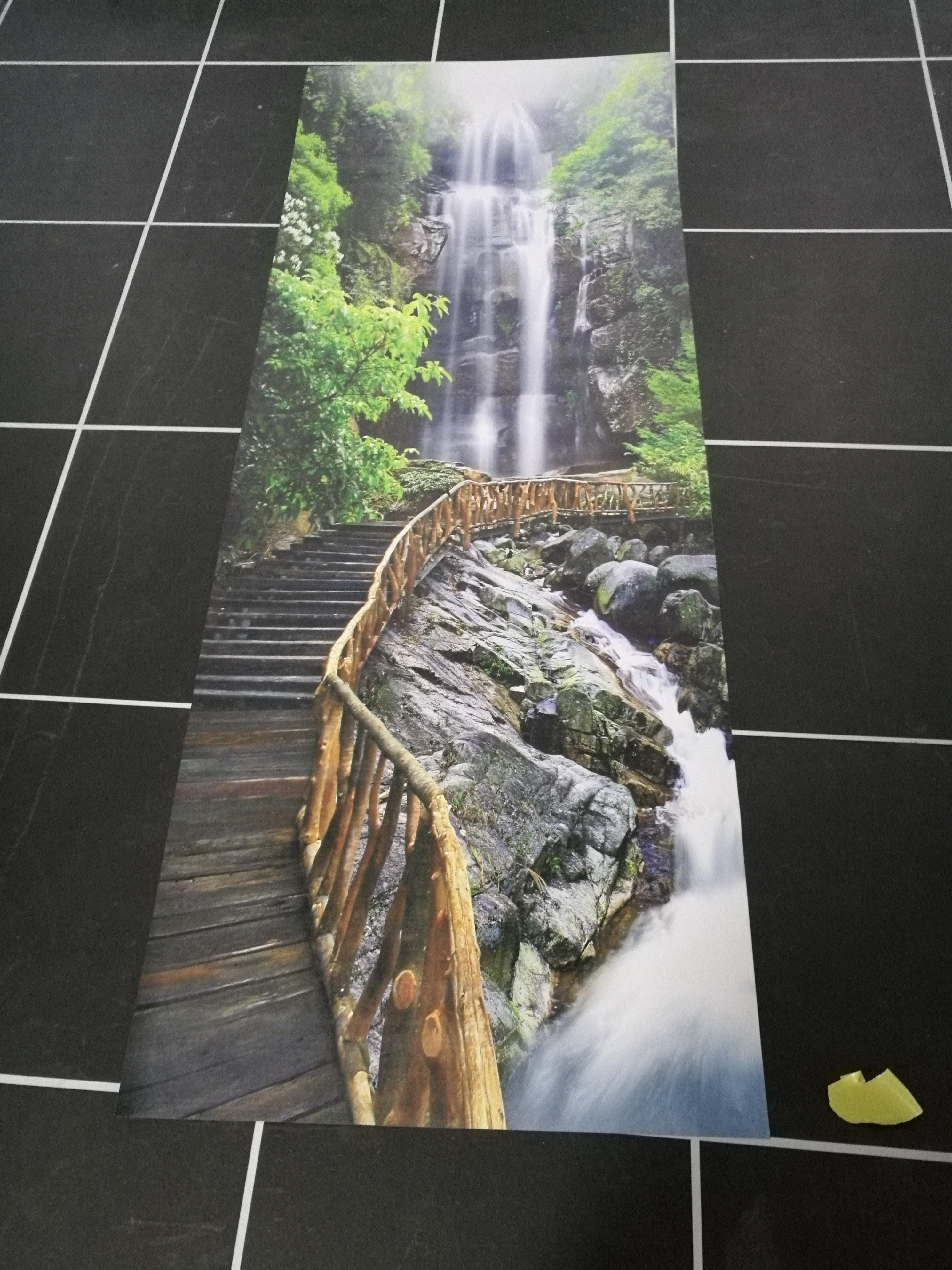 3D plank bridge under the waterfall door mural Wallpaper AJ Wallpaper