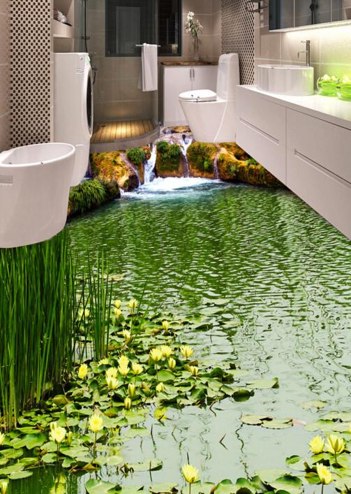 3D Green Pond Floor Mural Wallpaper AJ Wallpaper 2