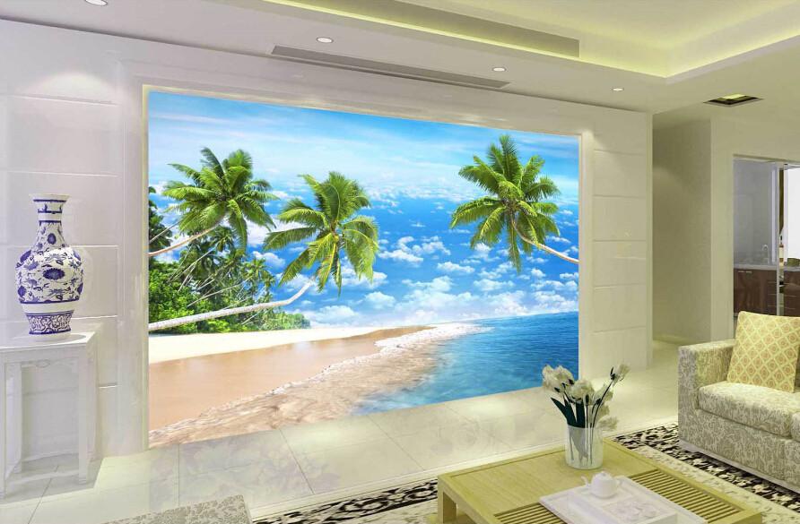 3D Ocean Beach Tree Wallpaper AJ Wallpaper 1