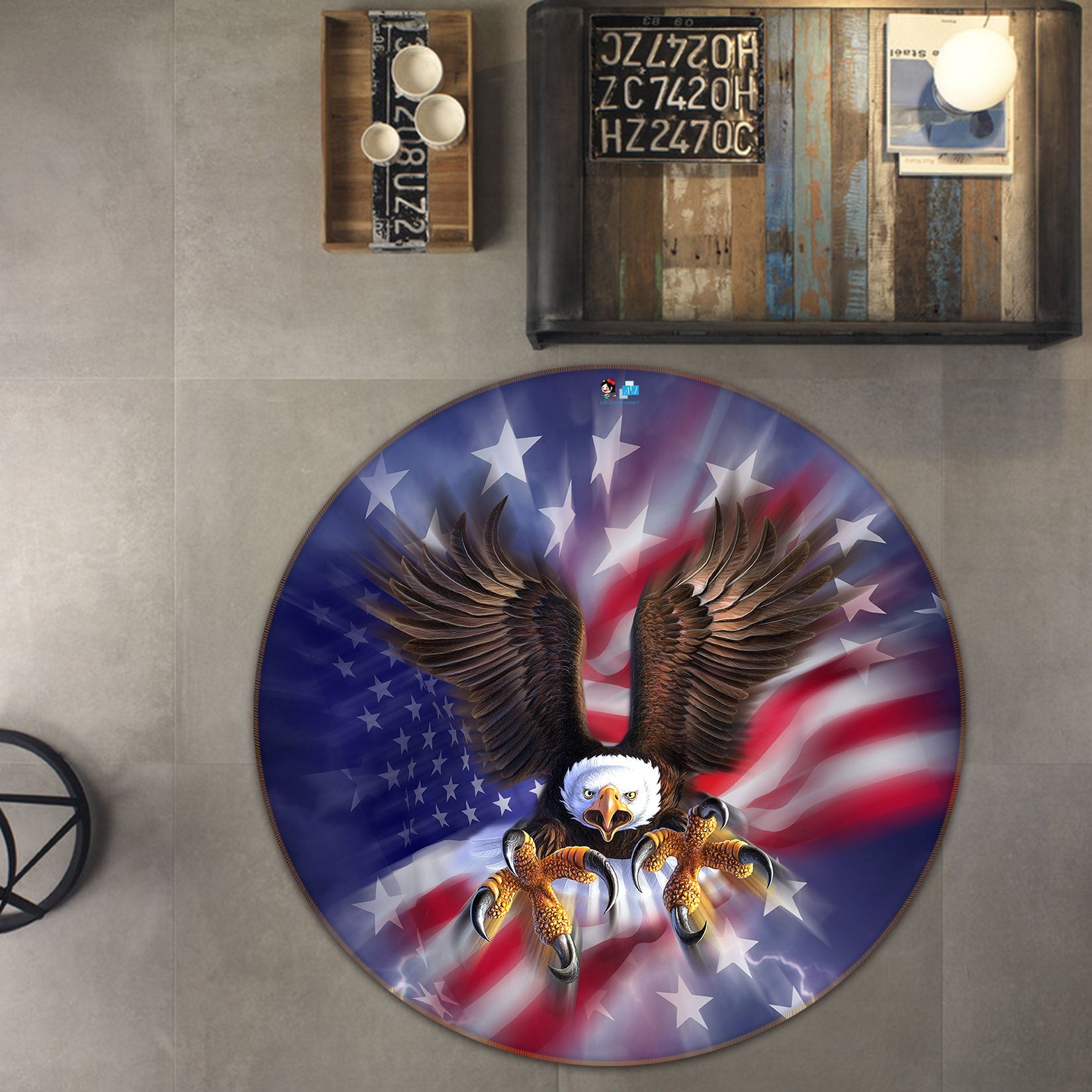 3D Patriotic Eagle 85112 Jerry LoFaro Rug Round Non Slip Rug Mat