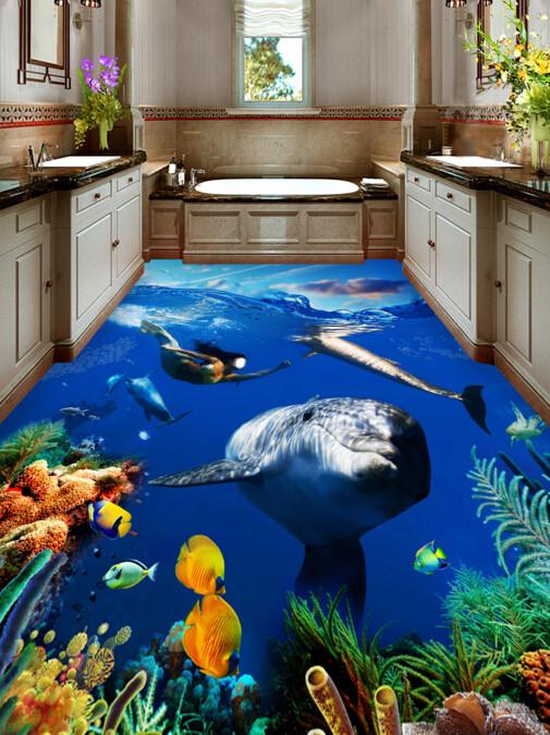 3D Marine Mermaid Floor Mural Wallpaper AJ Wallpaper 2