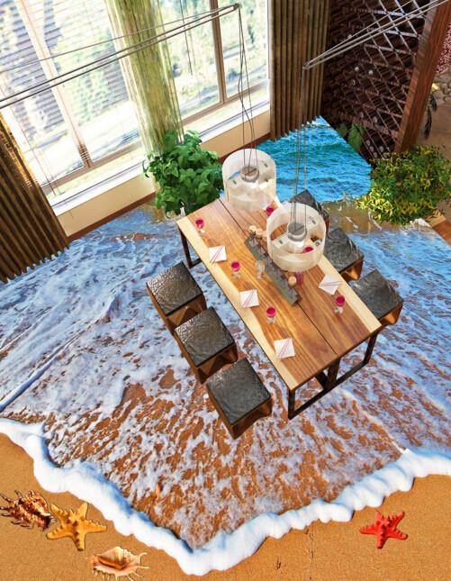 3D Beach Bubbles Floor Mural Wallpaper AJ Wallpaper 2