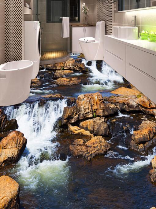 3D Stream Rocks Floor Mural Wallpaper AJ Wallpaper 2