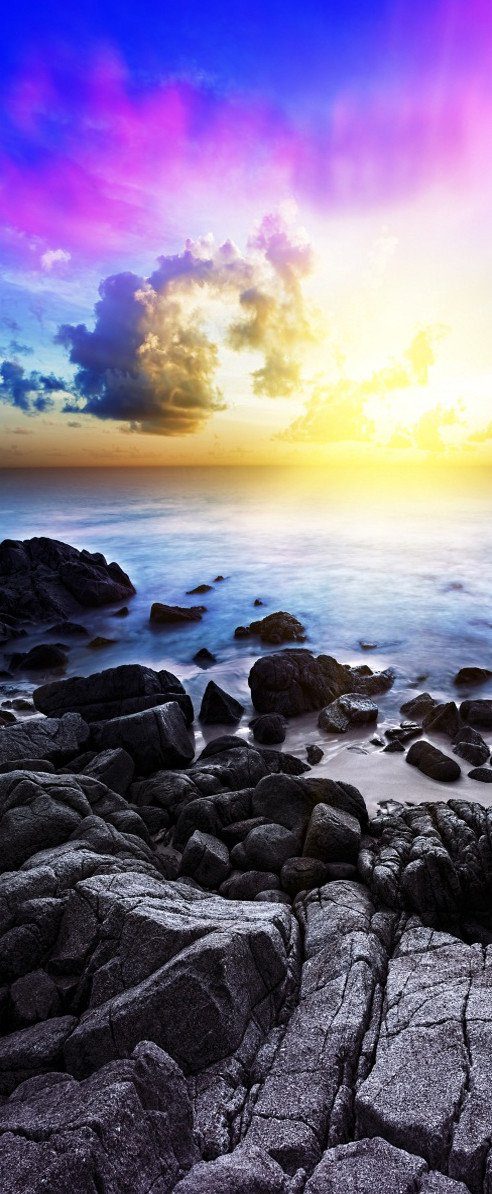 3D beach and coast sea door mural Wallpaper AJ Wallpaper