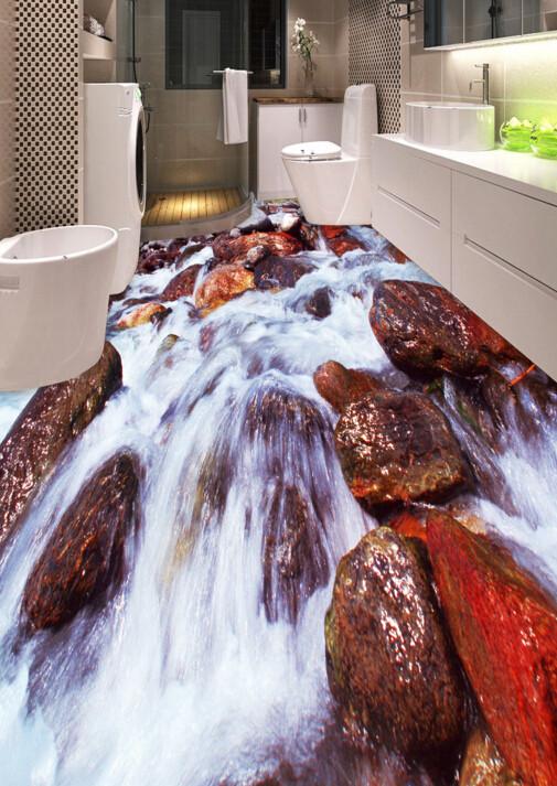 3D Rivers Slippery Rocks Floor Mural Wallpaper AJ Wallpaper 2