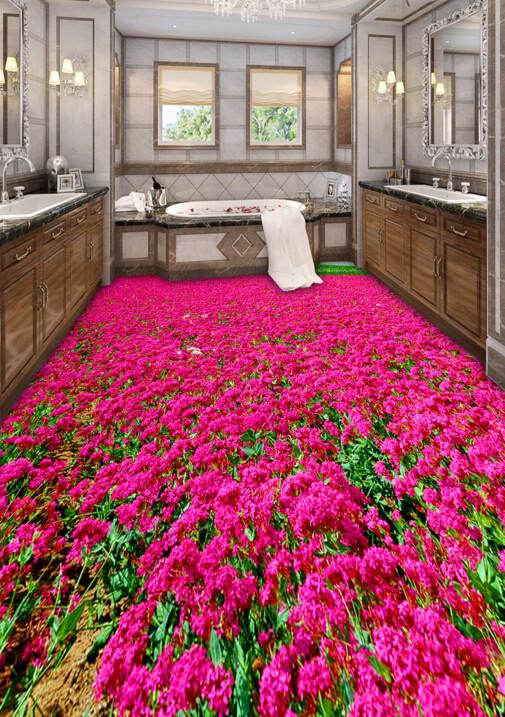 3D Red Flowers Field Floor Mural Wallpaper AJ Wallpaper 2