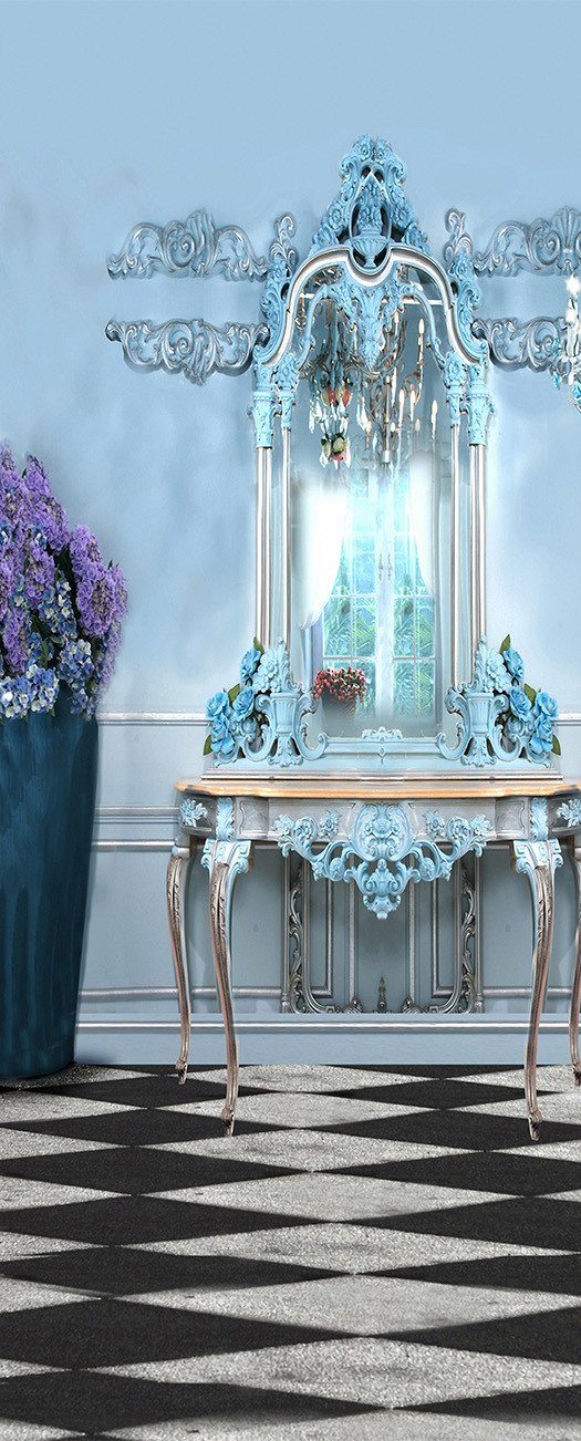 3D blue dresser mirror door mural Wallpaper AJ Wallpaper