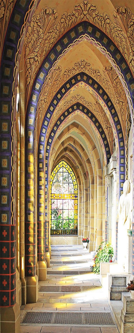 3D pointed arch corridor door mural Wallpaper AJ Wallpaper