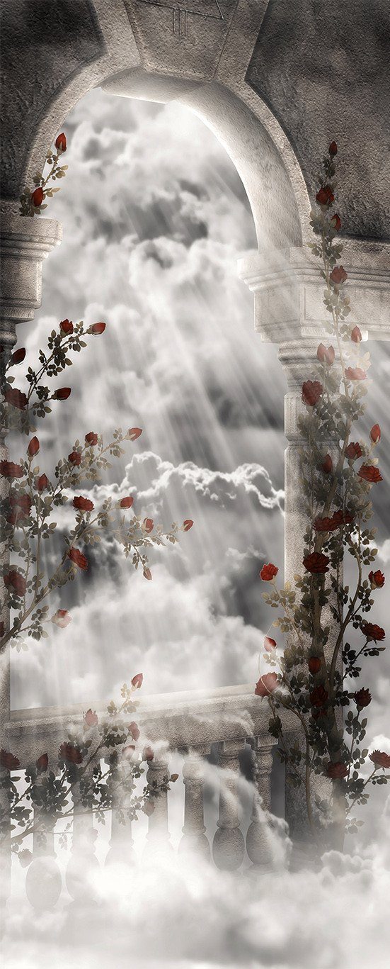 3D sunshine white clouds flower door mural Wallpaper AJ Wallpaper
