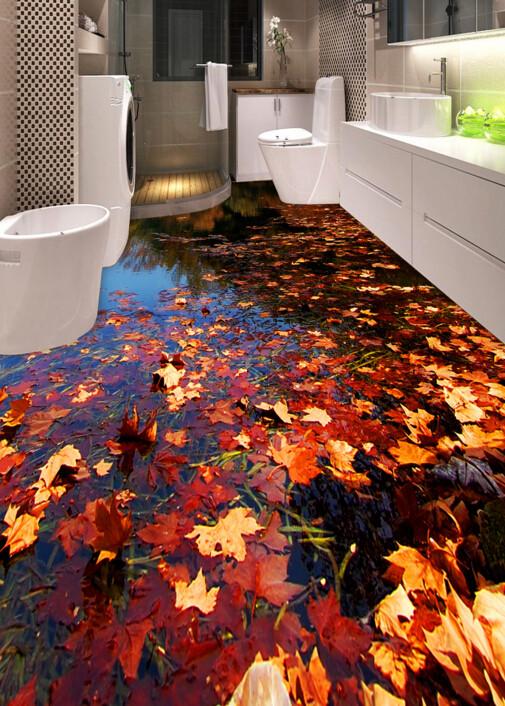 3D Floating Leaves Floor Mural Wallpaper AJ Wallpaper 2
