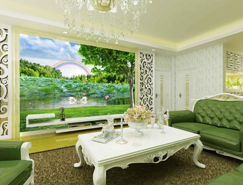 3D Lush Lotus And Swan Wallpaper AJ Wallpaper 1