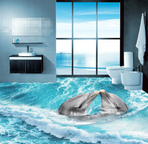 3D Kissing Dolphins Floor Mural Wallpaper AJ Wallpaper 2
