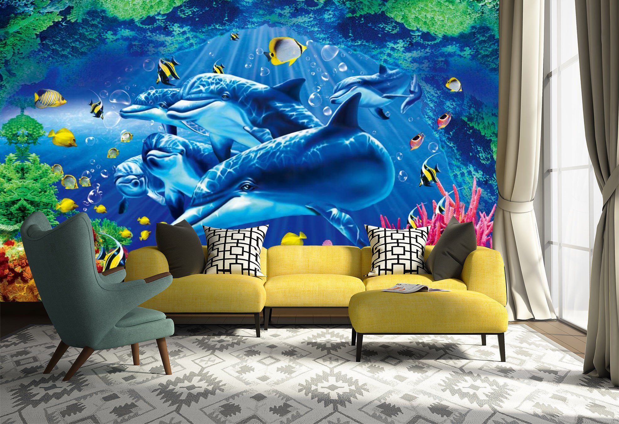 3D Dolphin Swimming Sea 057 Wallpaper AJ Wallpaper