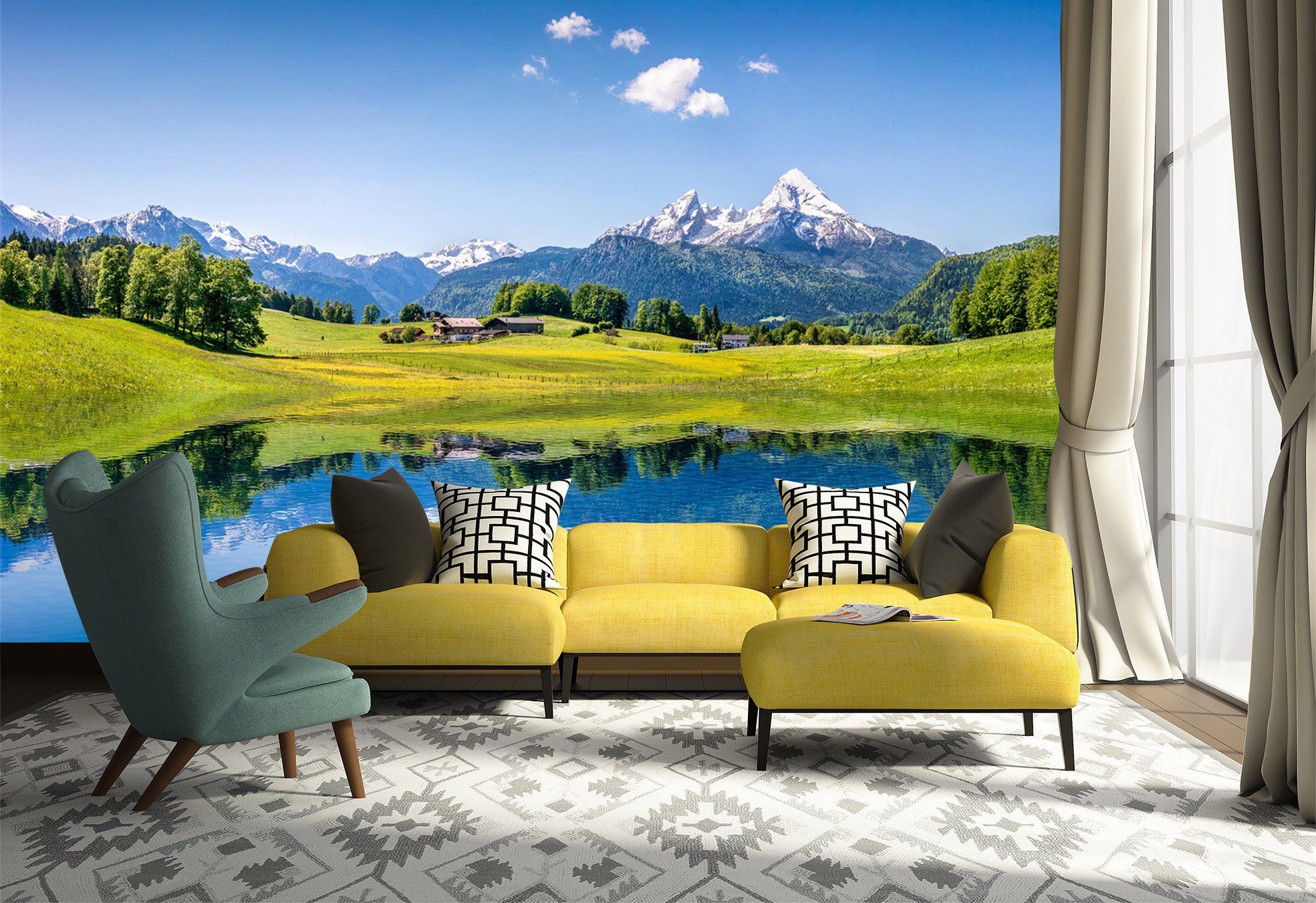 3D Lake Sky Green Hill 648 Wallpaper AJ Wallpaper