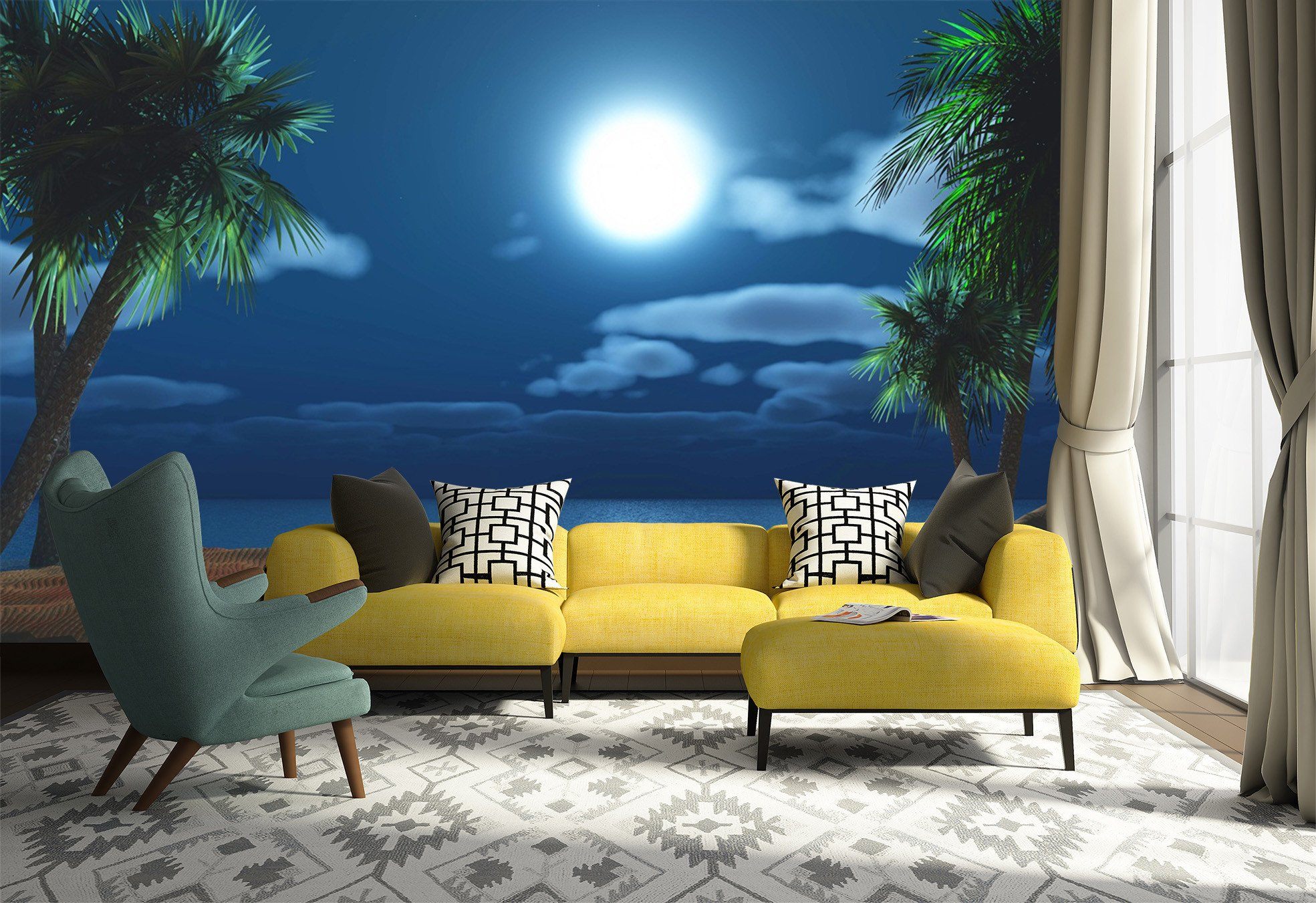 3D Moon Sky Beach Night 628 Wallpaper AJ Wallpaper