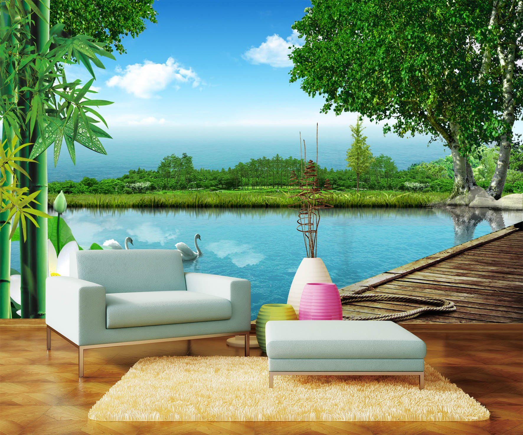 3D Lake Pond Swan 287 Wallpaper AJ Wallpaper