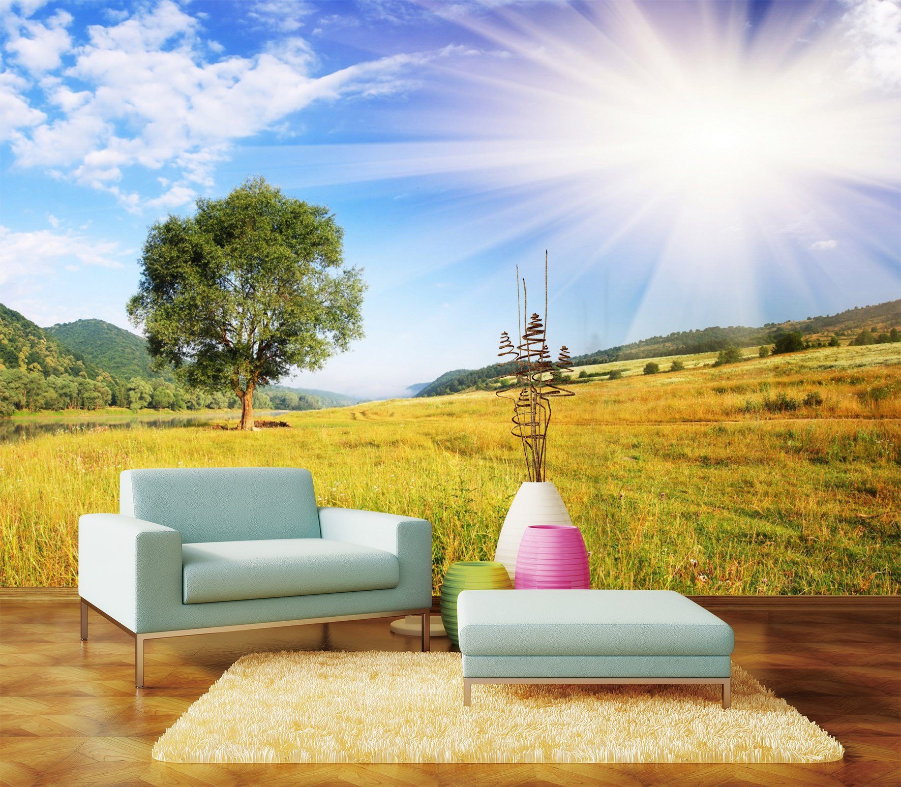 3D Sunshine Wild Tree Grassland 76 Wallpaper AJ Wallpaper