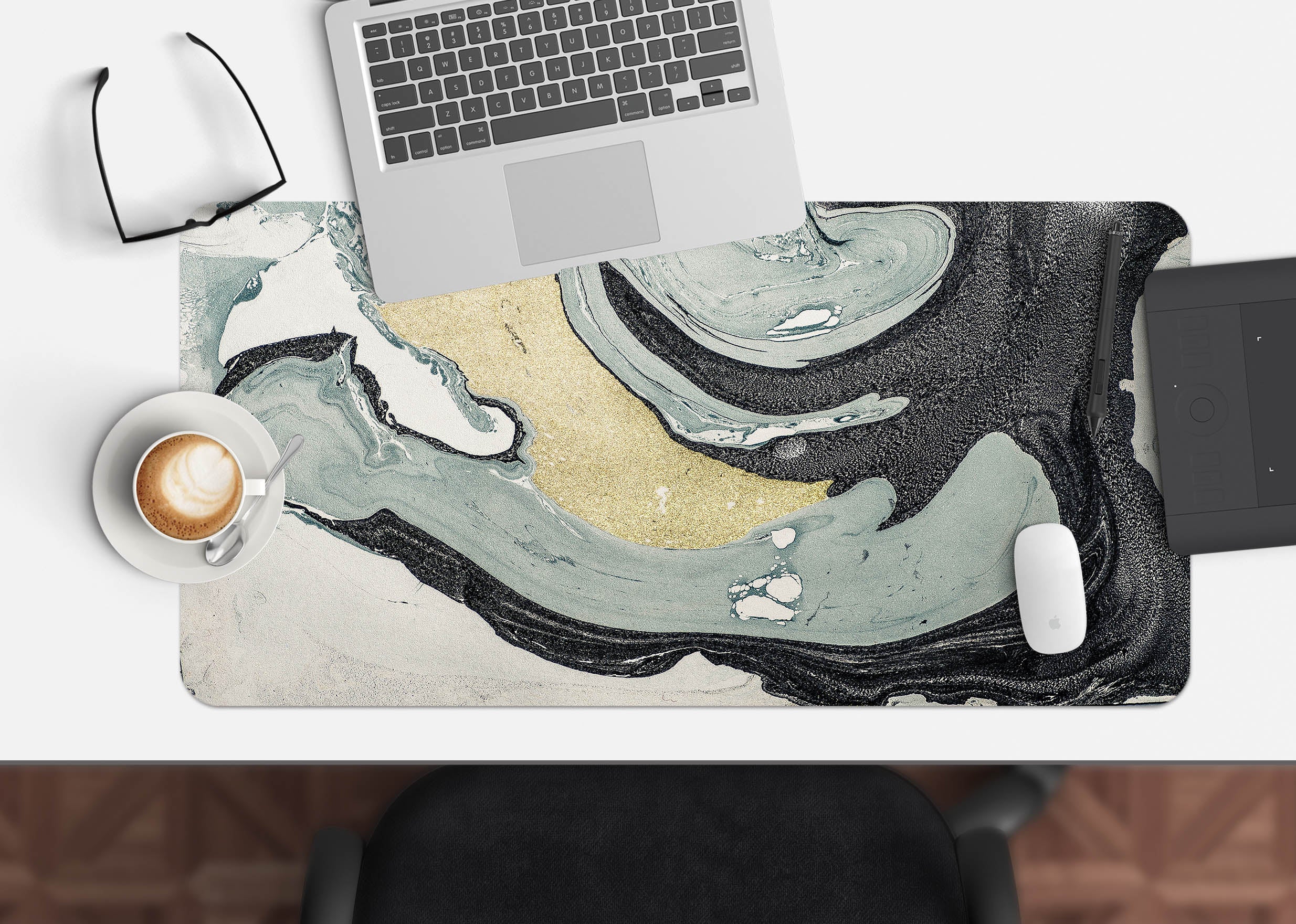 3D Gray-Green Lines 18056 Desk Mat