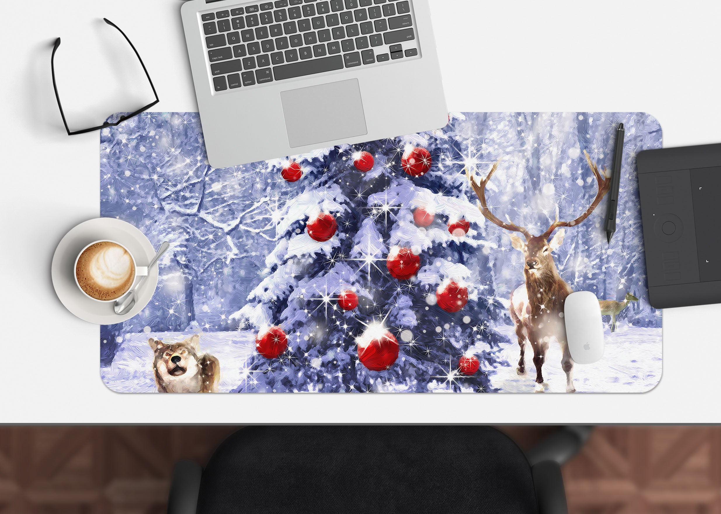 3D Snow Tree Deer 51186 Christmas Desk Mat Xmas
