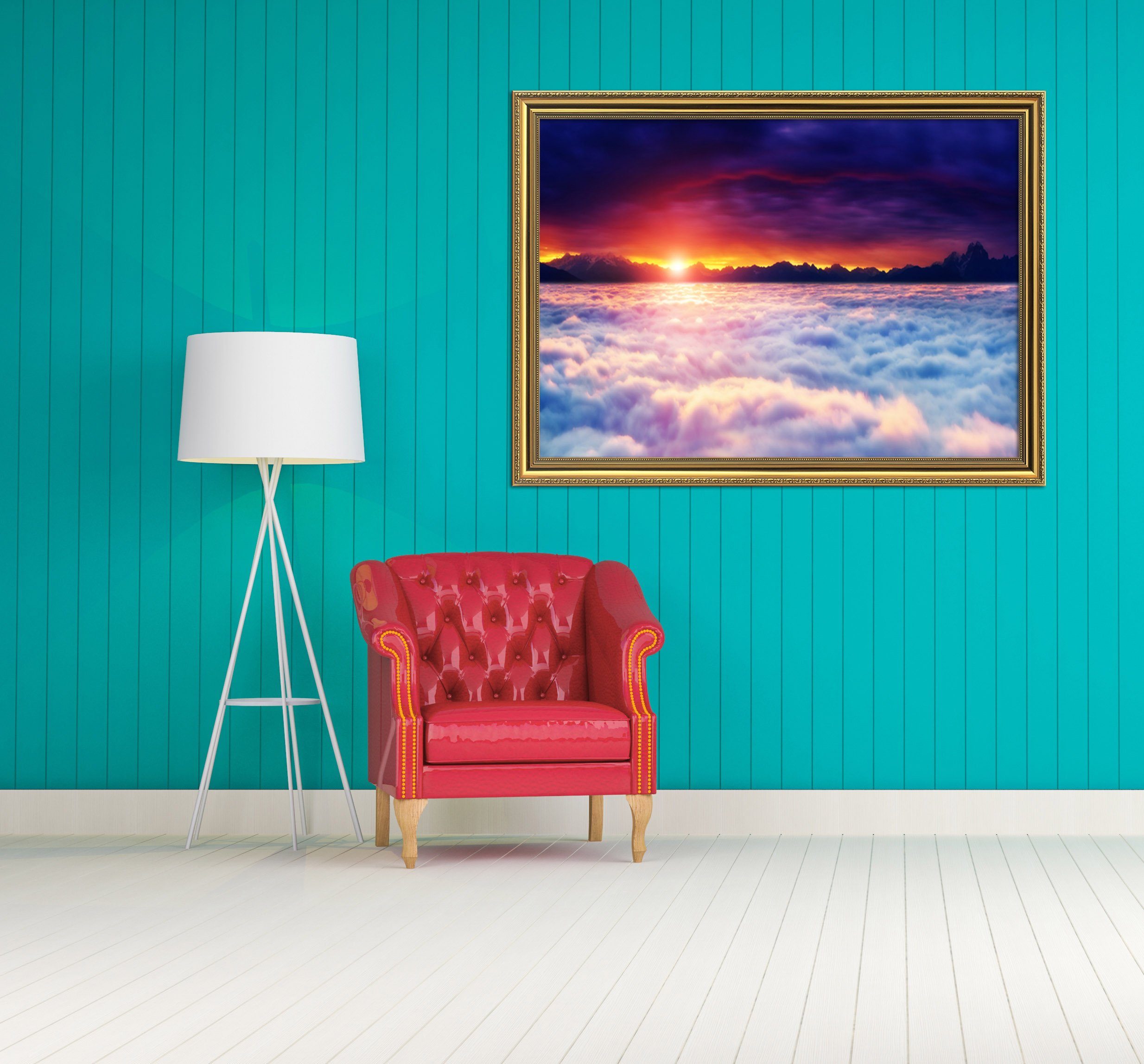 3D Sunset Waves 171 Fake Framed Print Painting Wallpaper AJ Creativity Home