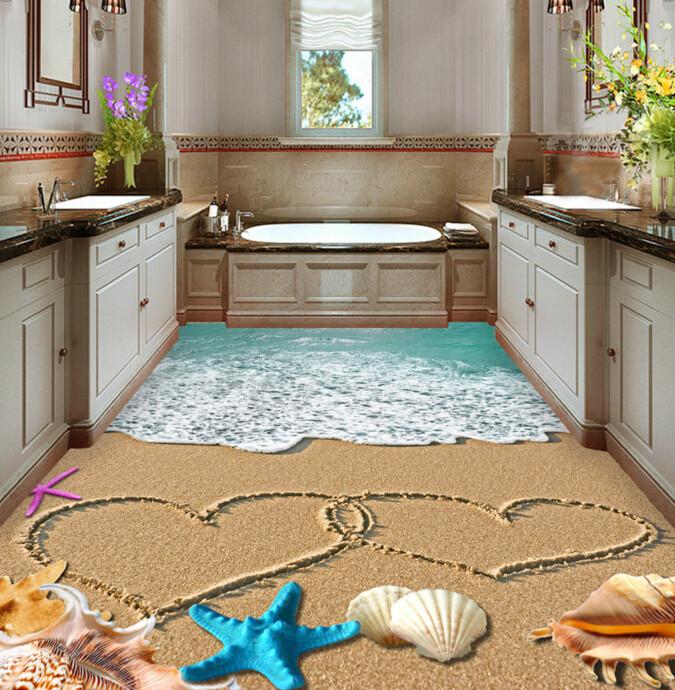 3D Romantic Sandy Beach Floor Mural Wallpaper AJ Wallpaper 2