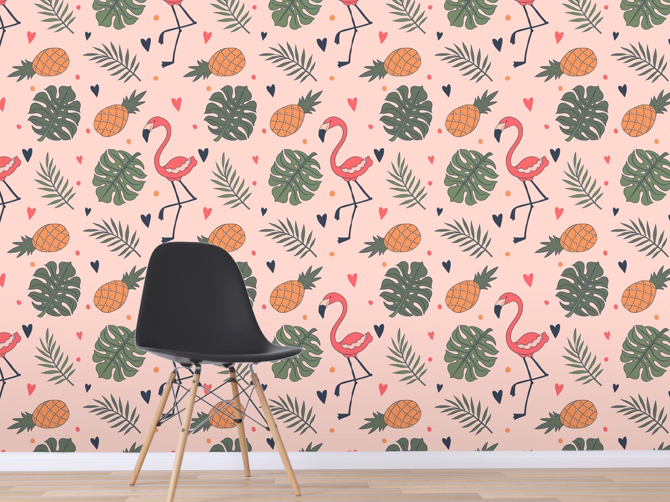 3D Flamingo Pineapple Leaves 469 Wallpaper AJ Wallpaper