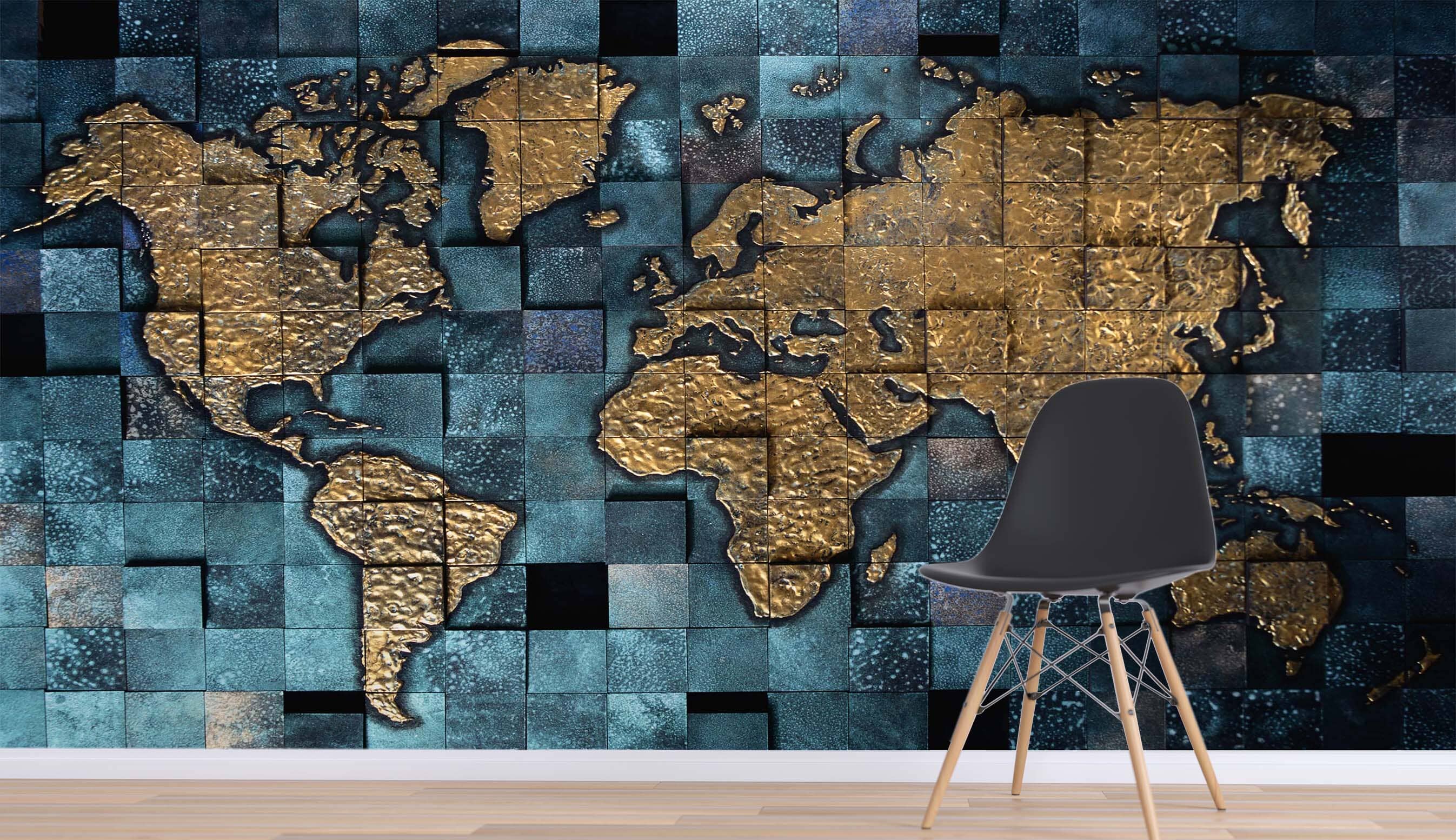 3D Golden World Map 032 Wall Murals Wallpaper AJ Wallpaper 2