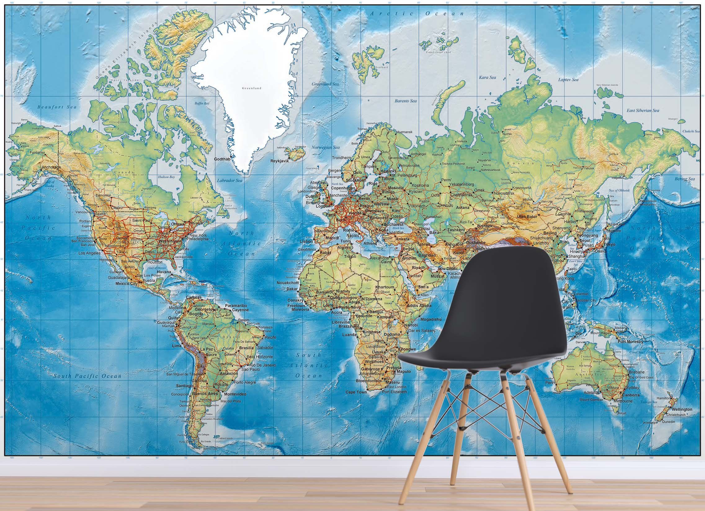3D Blue World Map 026 Wall Murals Wallpaper AJ Wallpaper 2