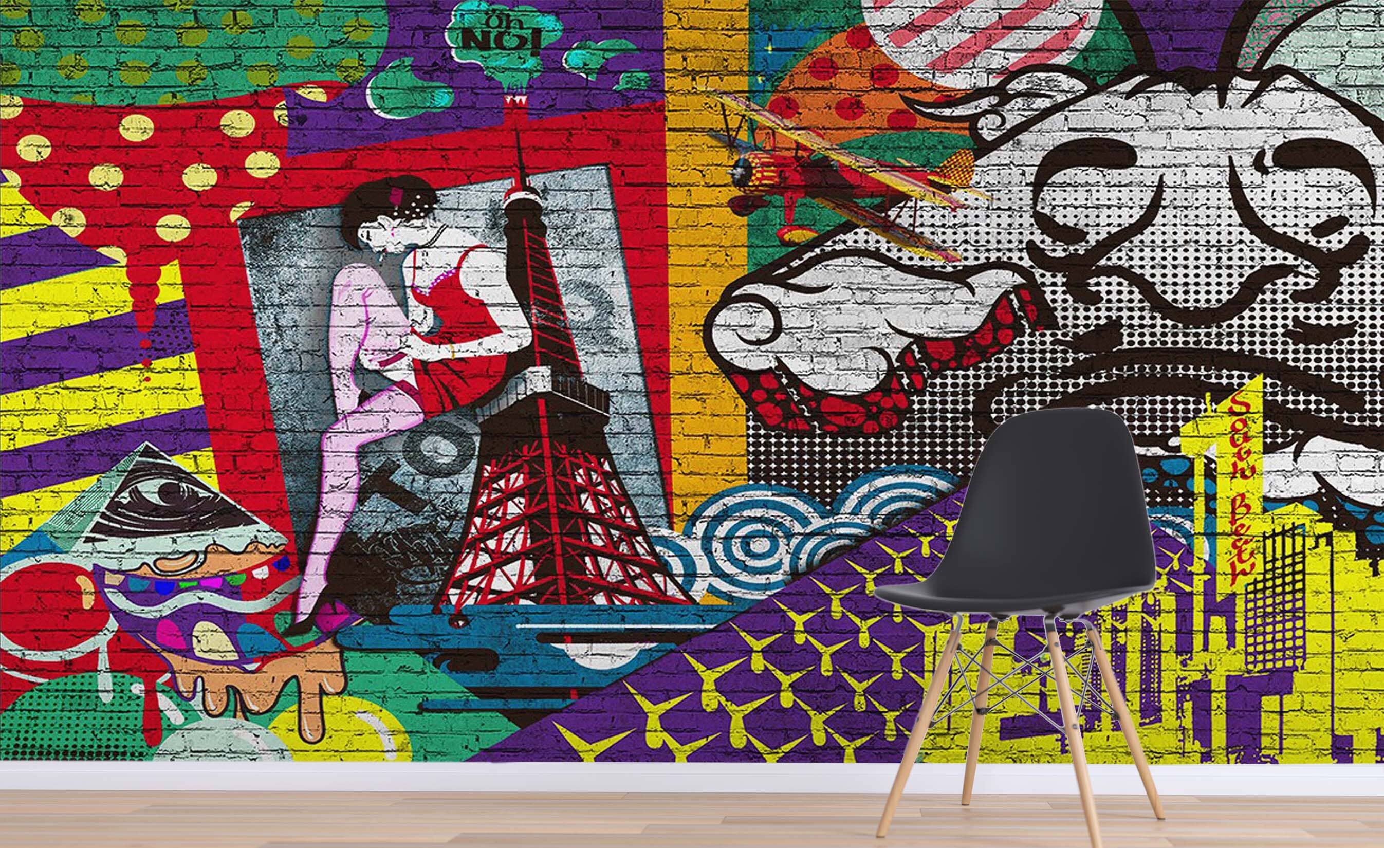 3D Graffiti Eiffel Tower 042 Wall Murals Wallpaper AJ Wallpaper 2