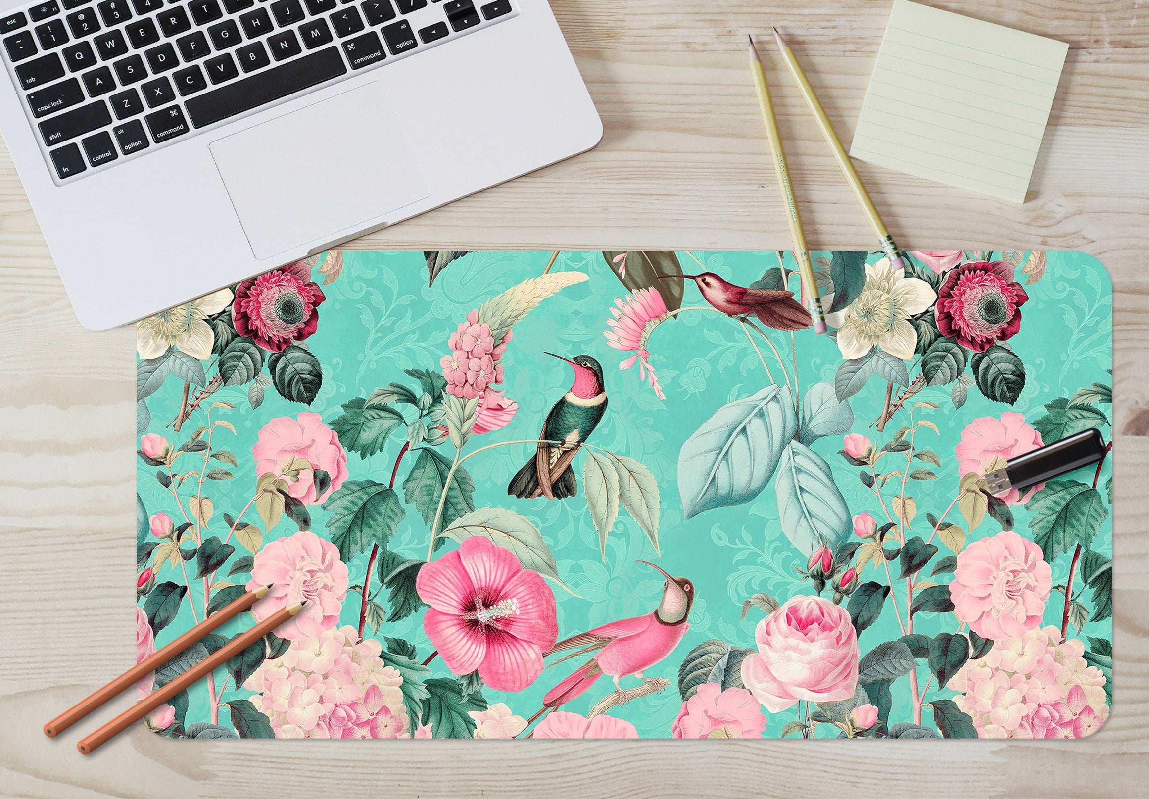 3D Pink Flower Bird 5221 Andrea Haase Desk Mat