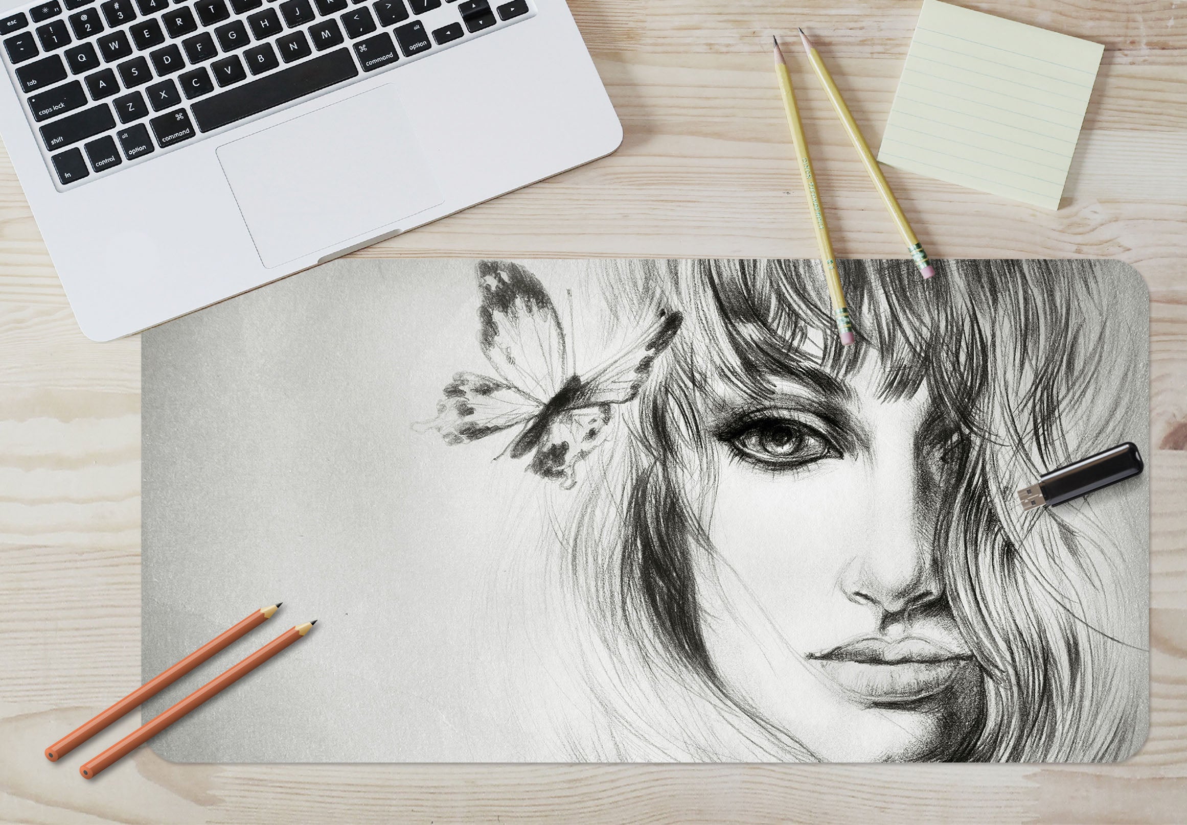 3D Grey Butterfly Girl 17108 Desk Mat