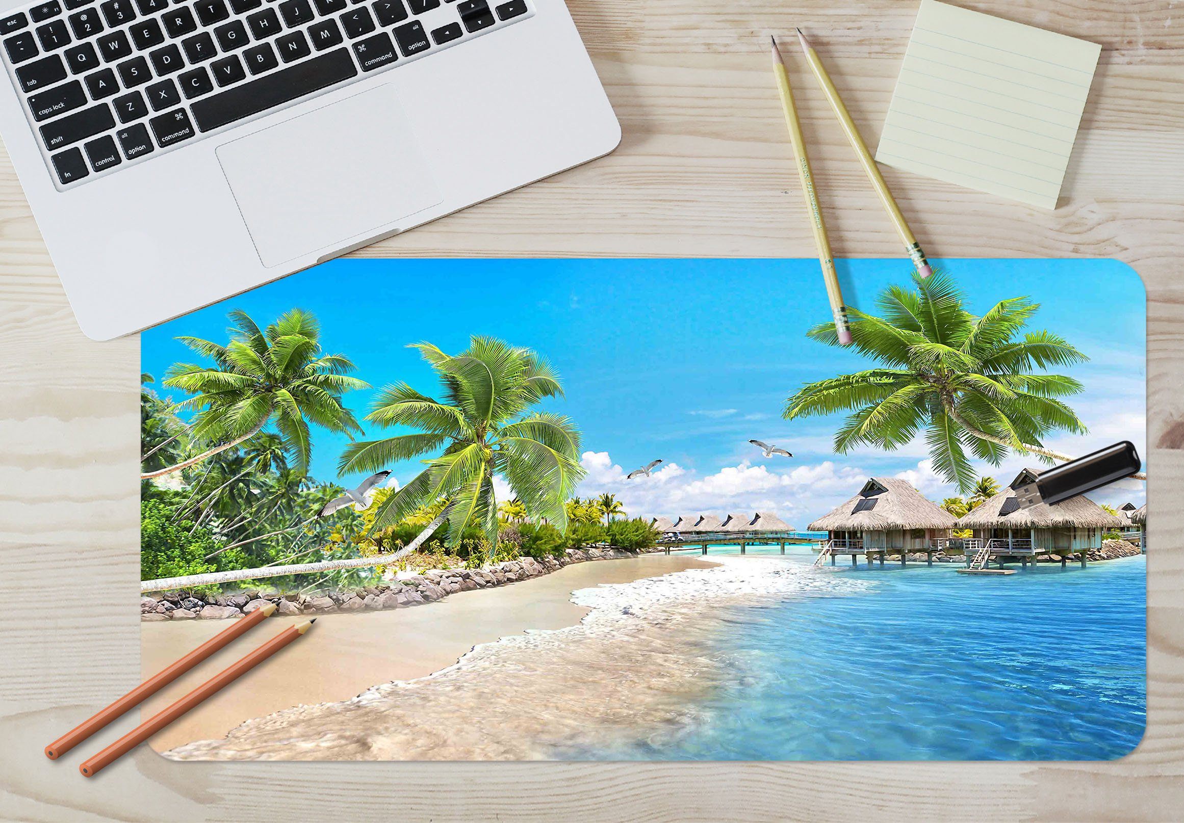 3D Coconut Beach 006 Desk Mat Mat AJ Creativity Home