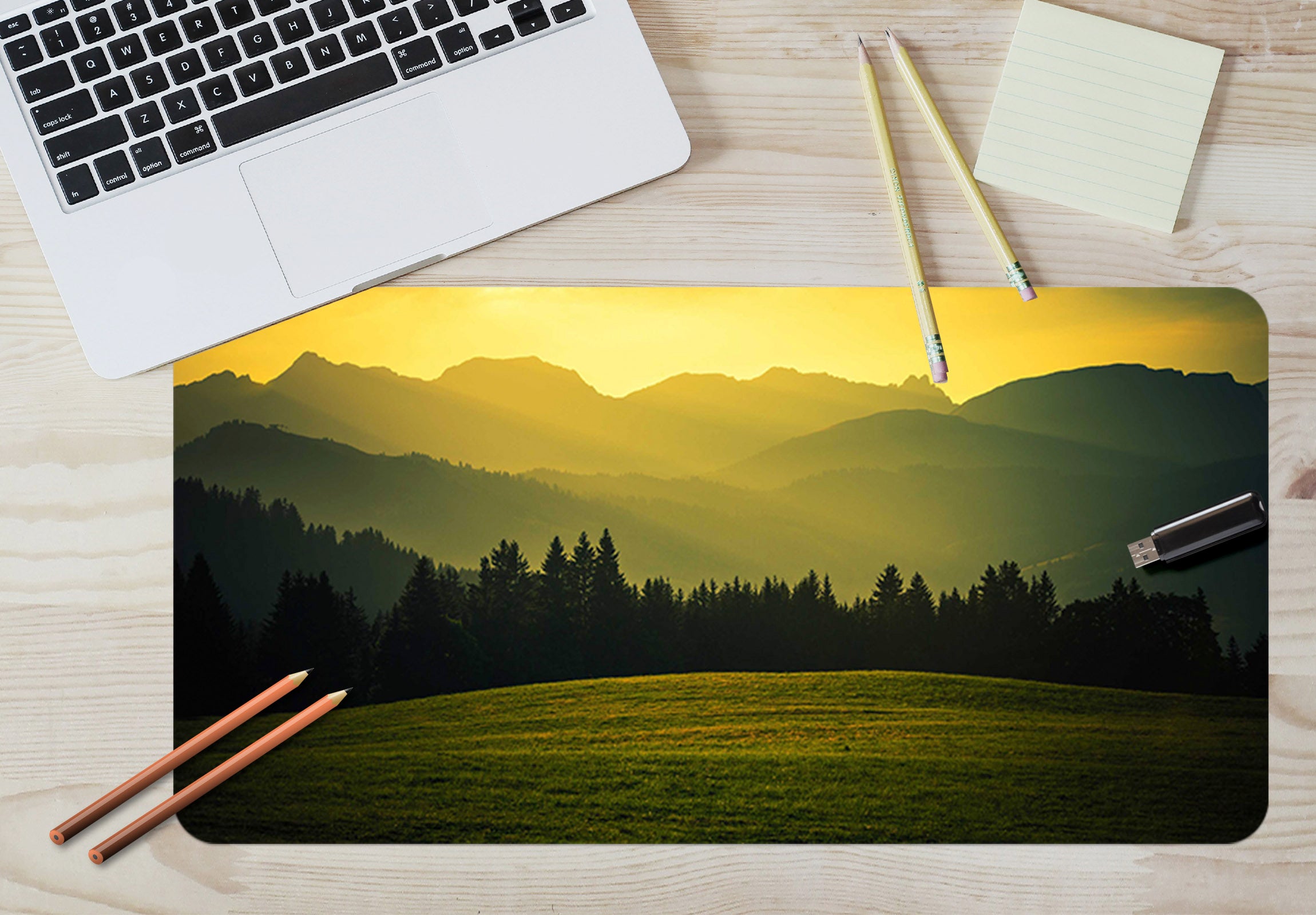 3D Mountain Tree 17093 Desk Mat