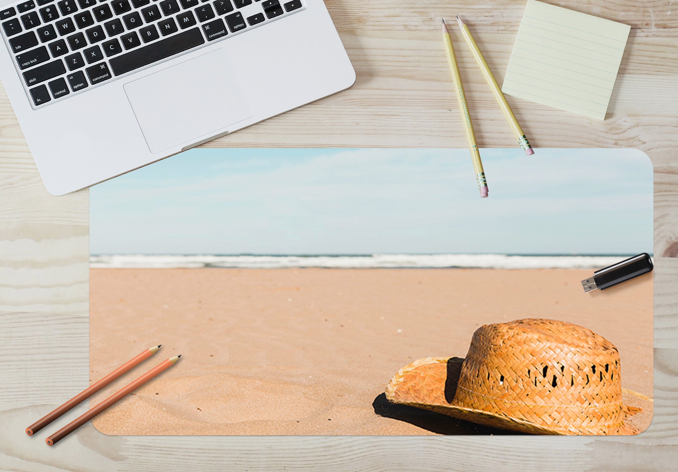 3D Beach Straw Hat 17052 Desk Mat