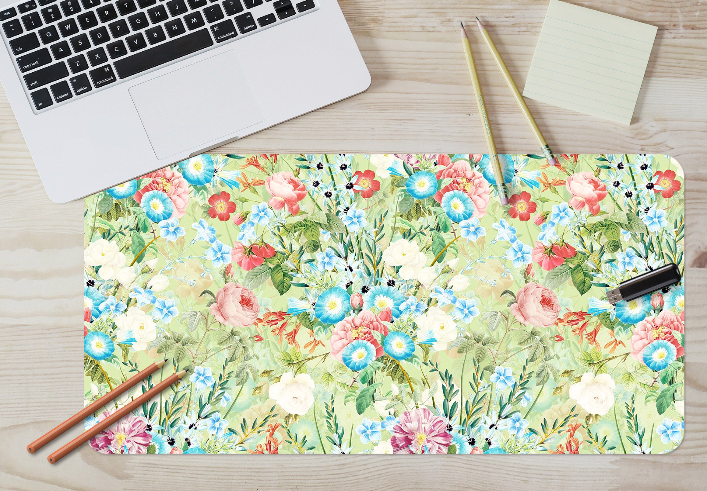 3D Blue Pink Flower Bush 120184 Uta Naumann Desk Mat