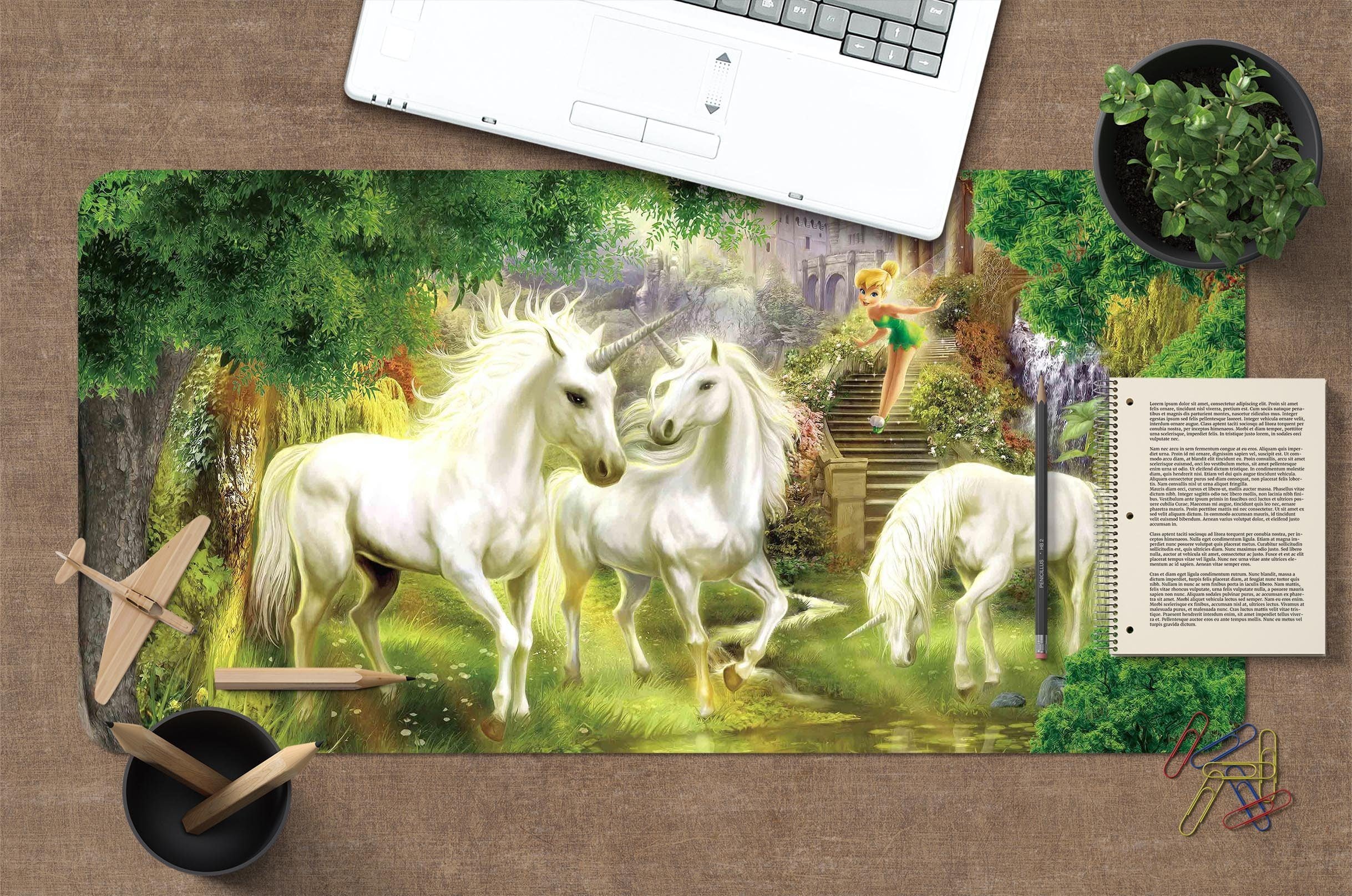 3D Woodland Unicorn 002 Desk Mat Mat AJ Creativity Home