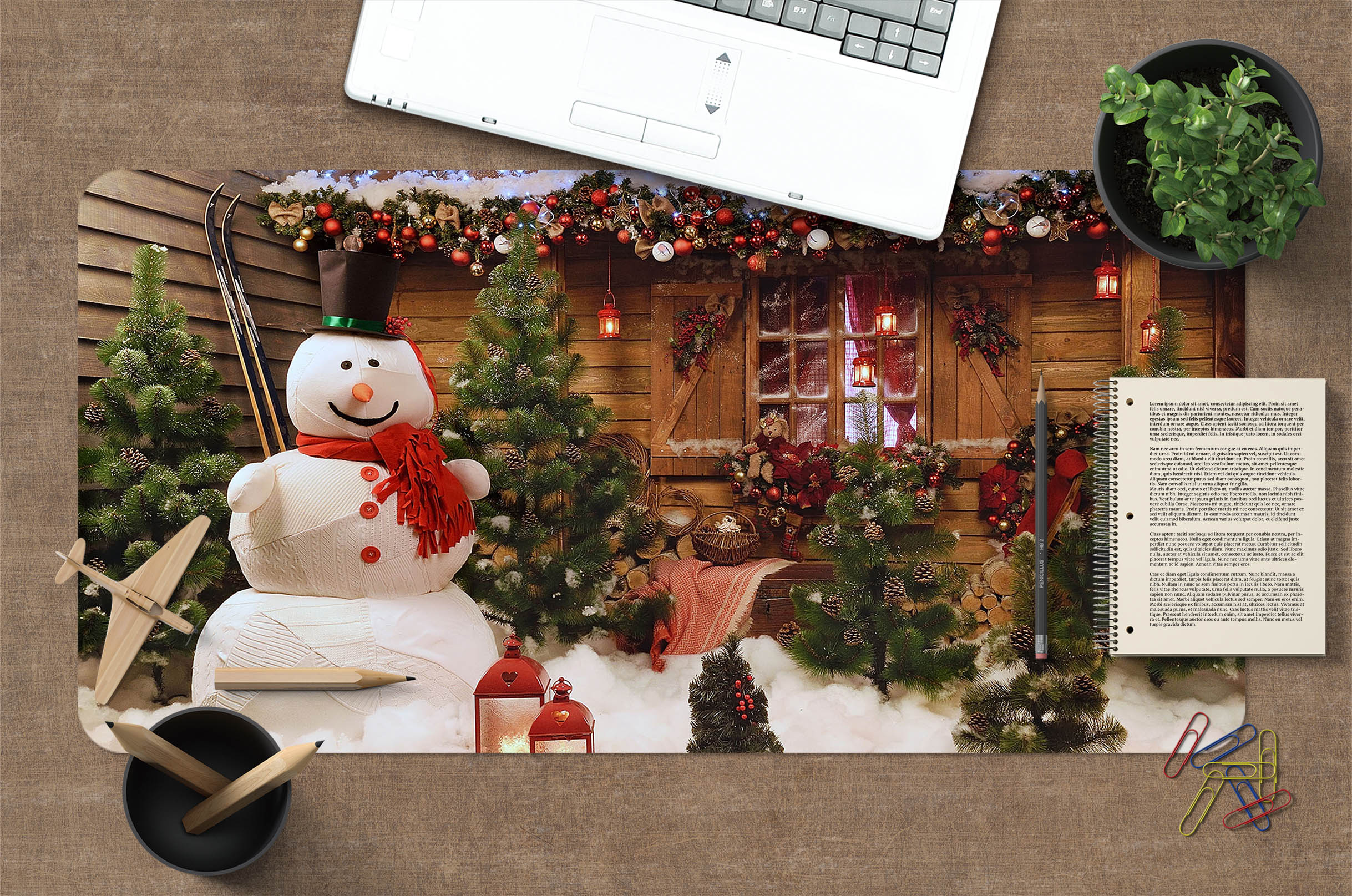 3D Snowman Wooden House 51242 Christmas Desk Mat Xmas