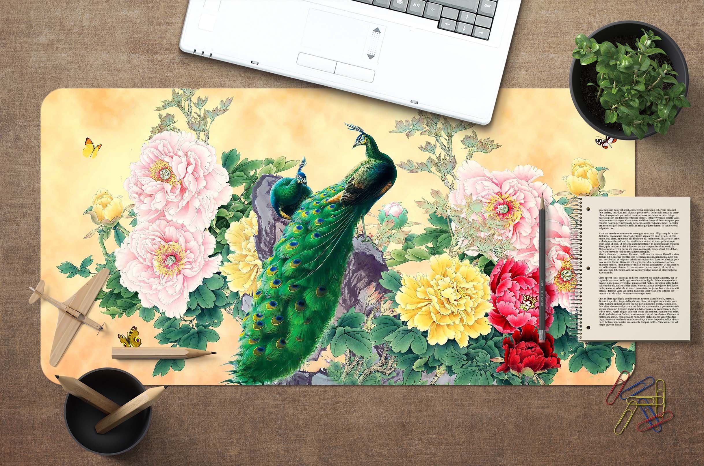 3D Peacock Flower 052 Desk Mat Mat AJ Creativity Home