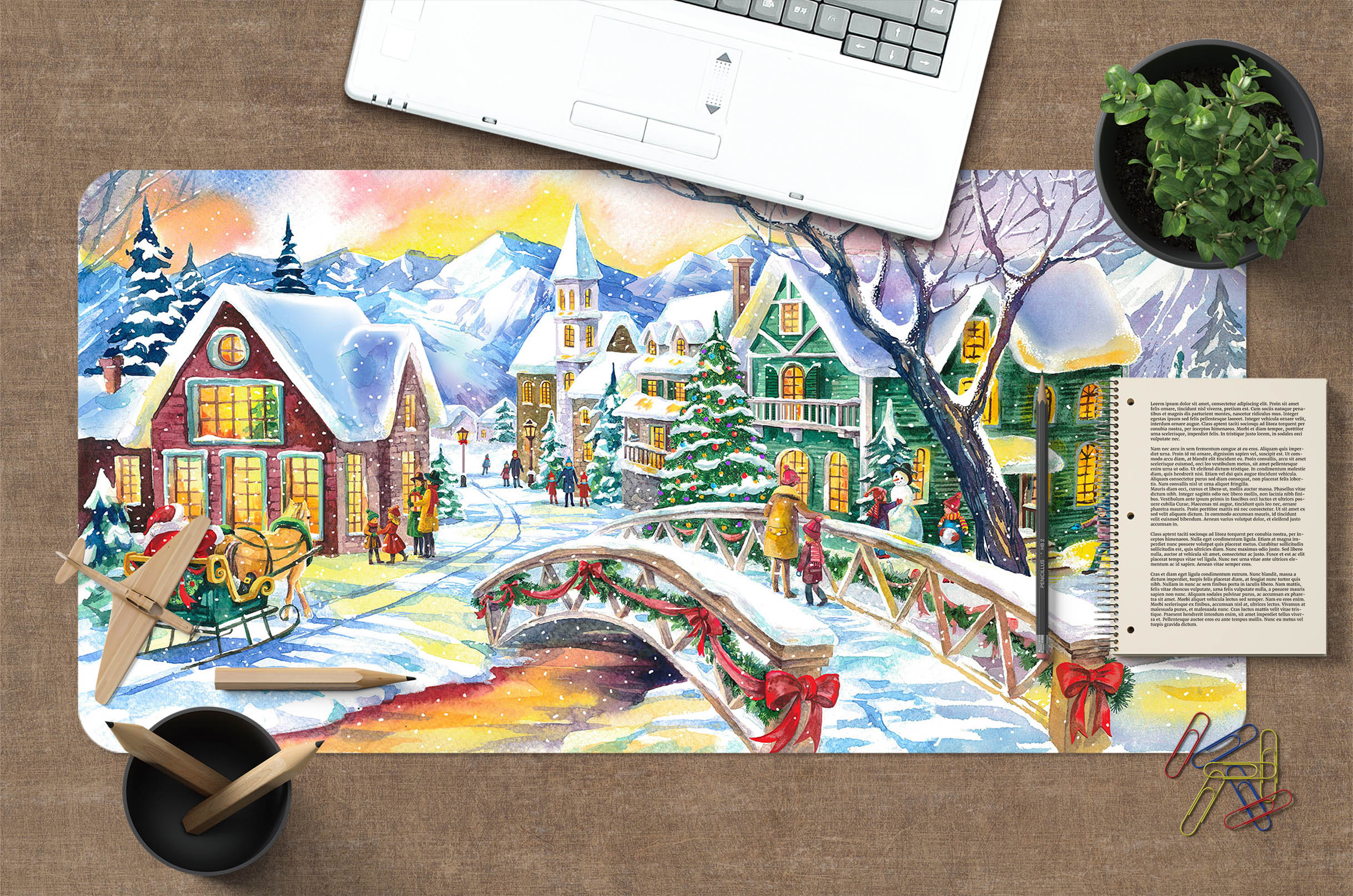 3D Snow Houses Street 51240 Christmas Desk Mat Xmas