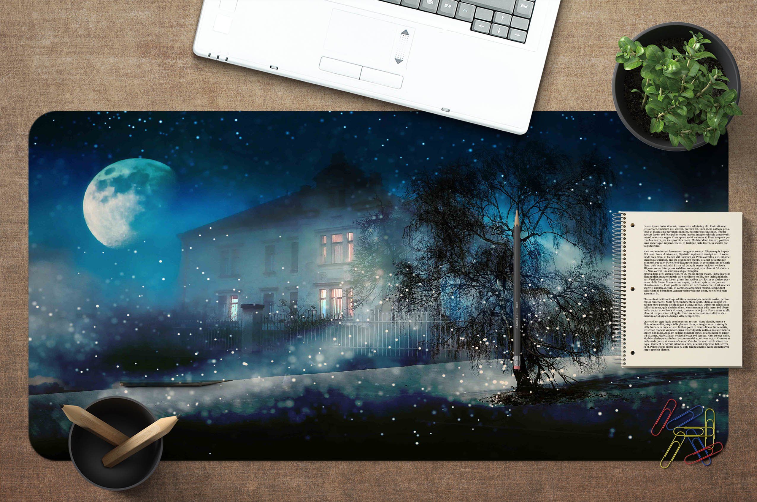 3D Moon Tree Stars 170 Desk Mat Mat AJ Creativity Home