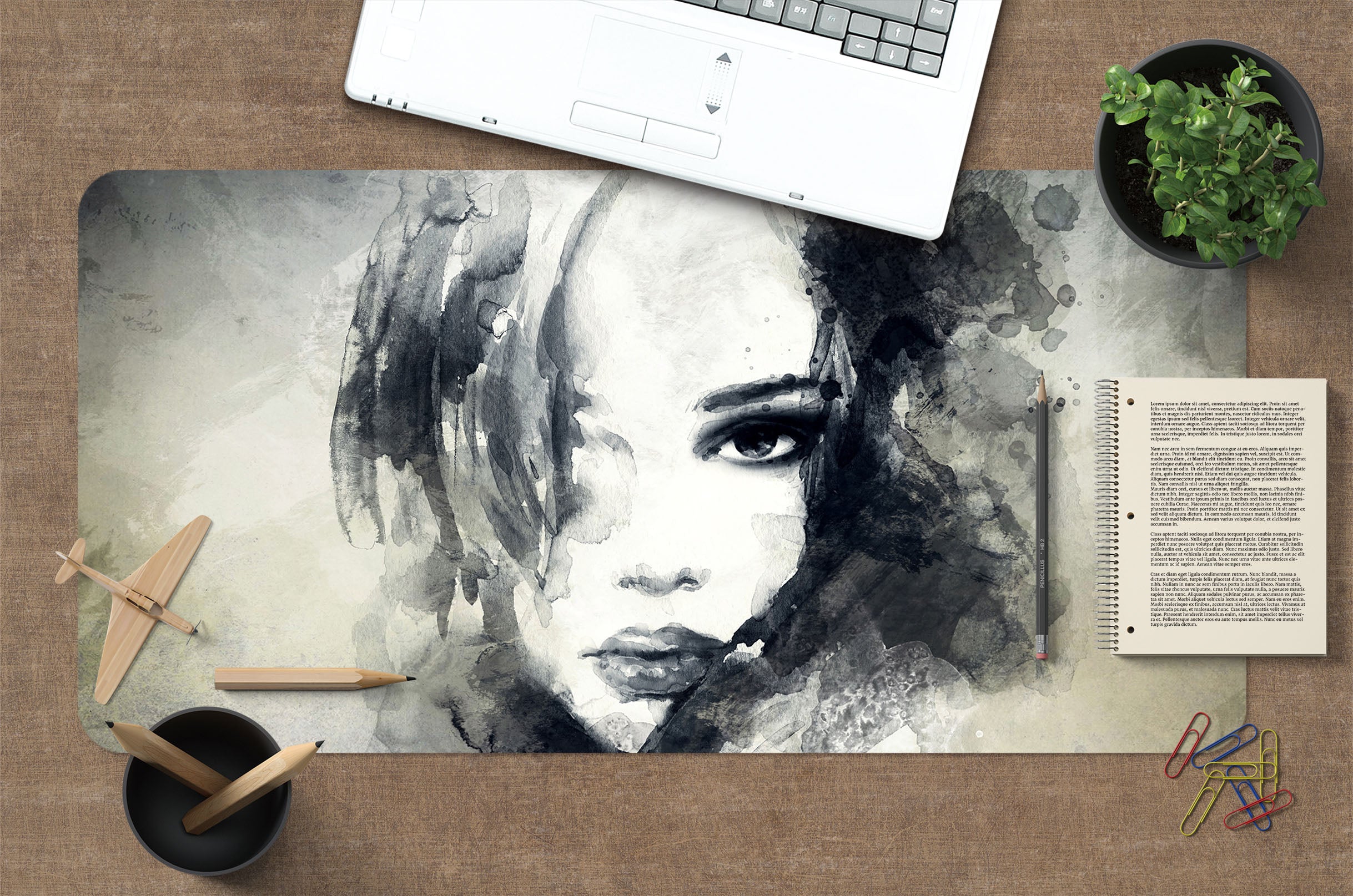 3D Gray Woman 17107 Desk Mat