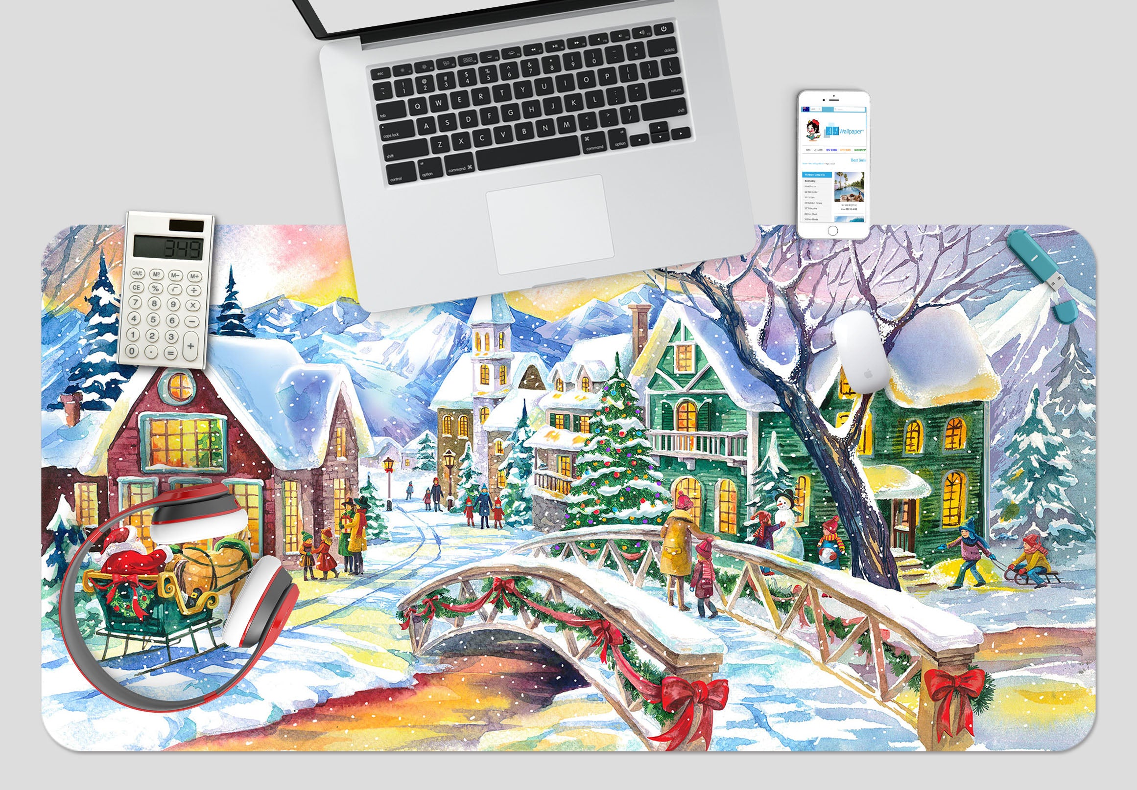3D Snow Houses Street 51240 Christmas Desk Mat Xmas