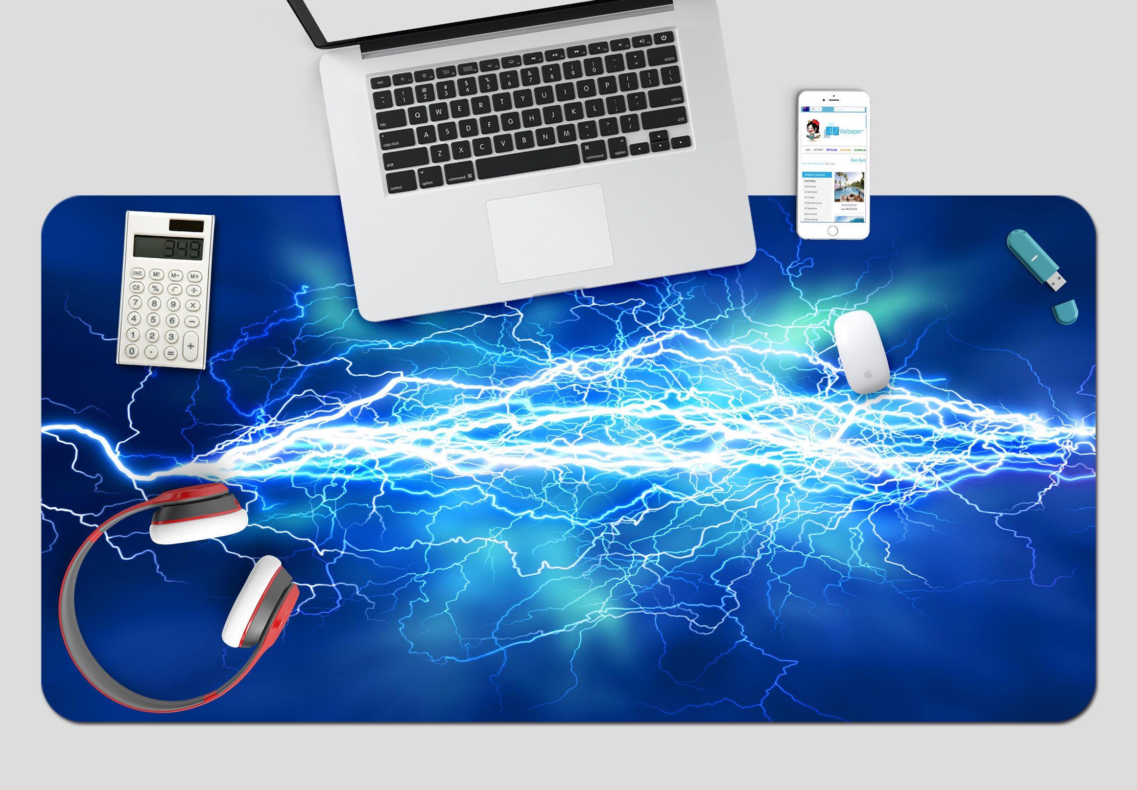 3D Blue Lightning 059 Desk Mat Mat AJ Creativity Home