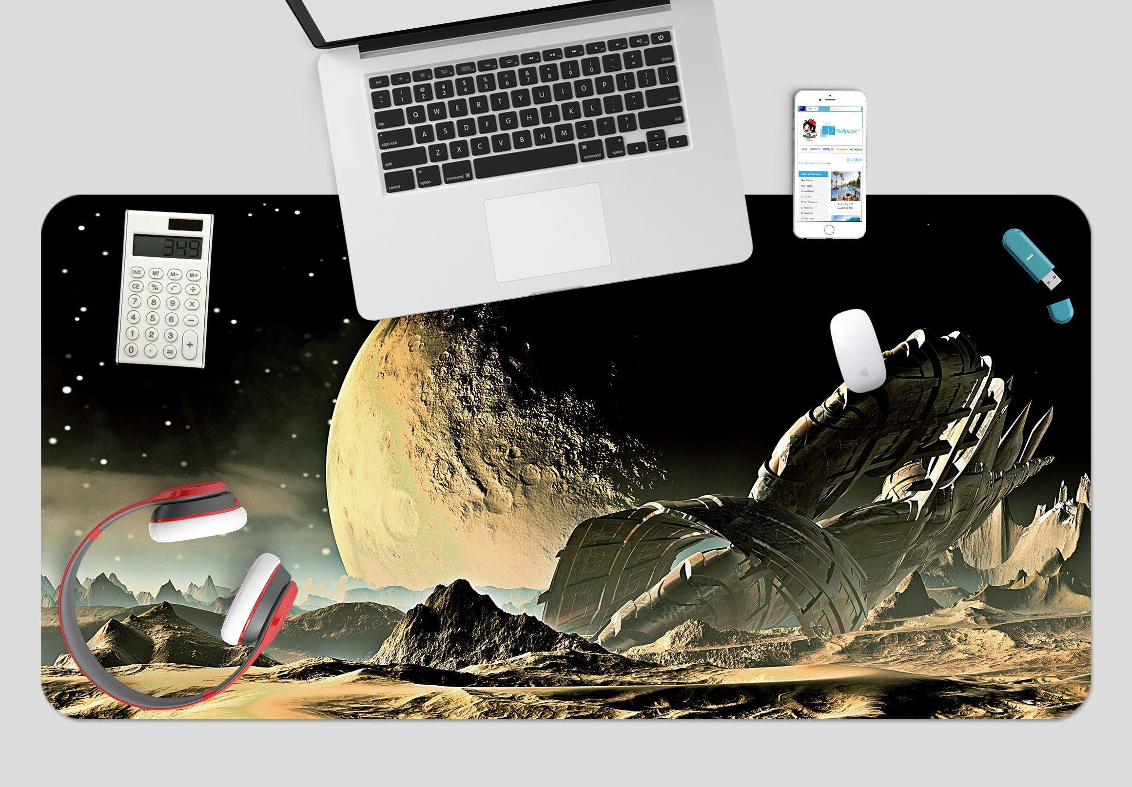 3D Moon Land 127 Desk Mat Mat AJ Creativity Home