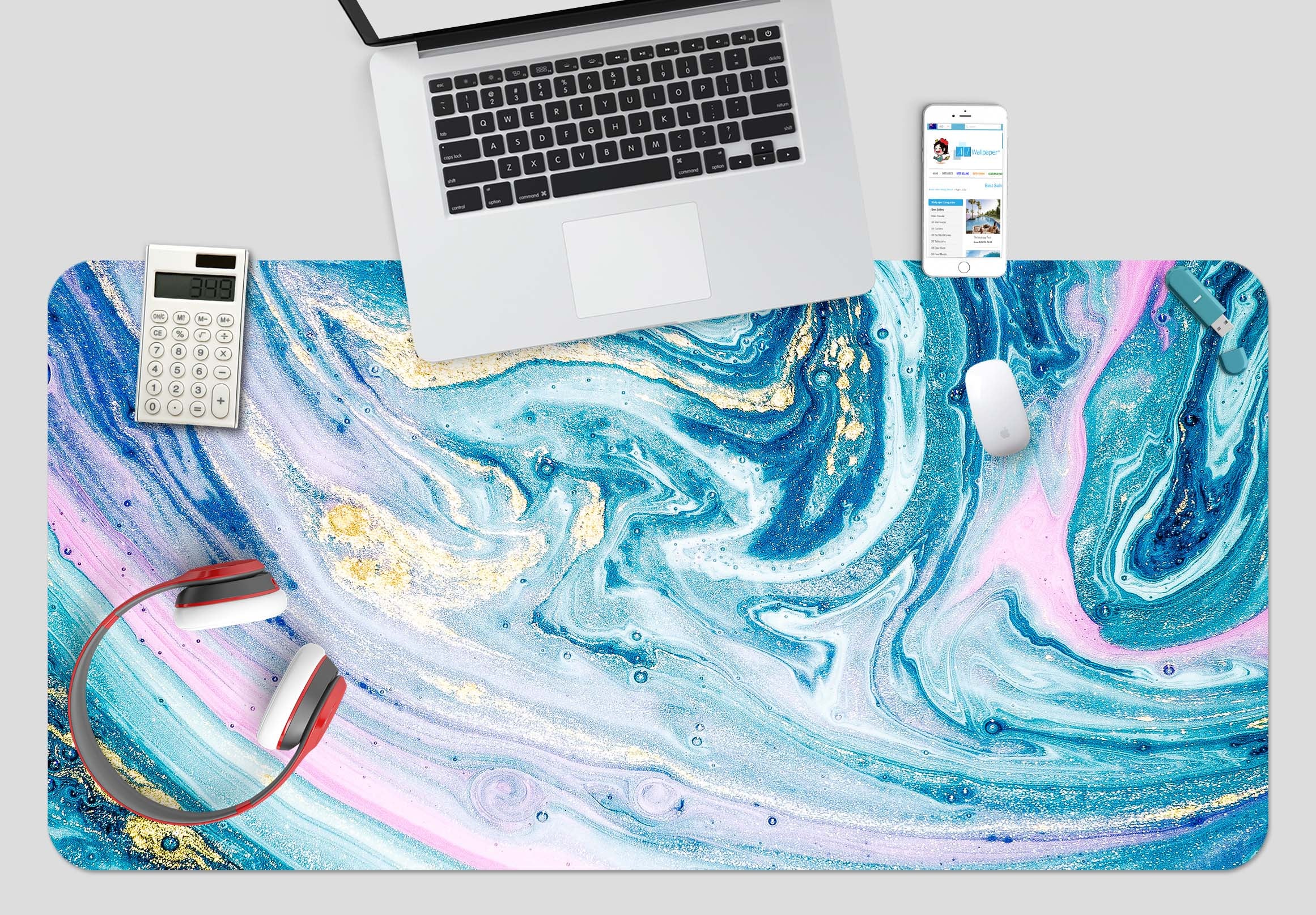 3D Blue Pink Texture 18057 Desk Mat