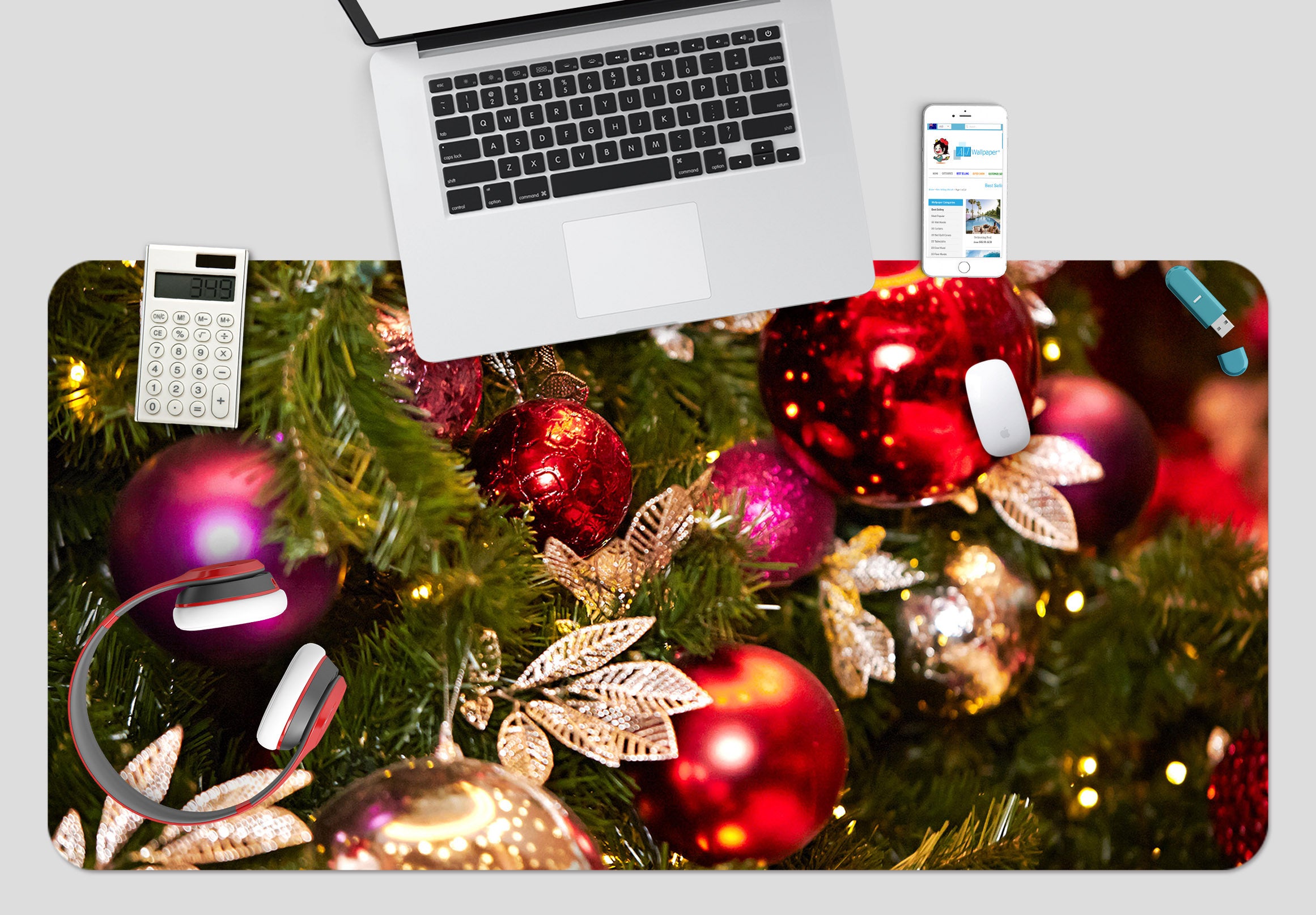 3D Red Ball 51223 Christmas Desk Mat Xmas