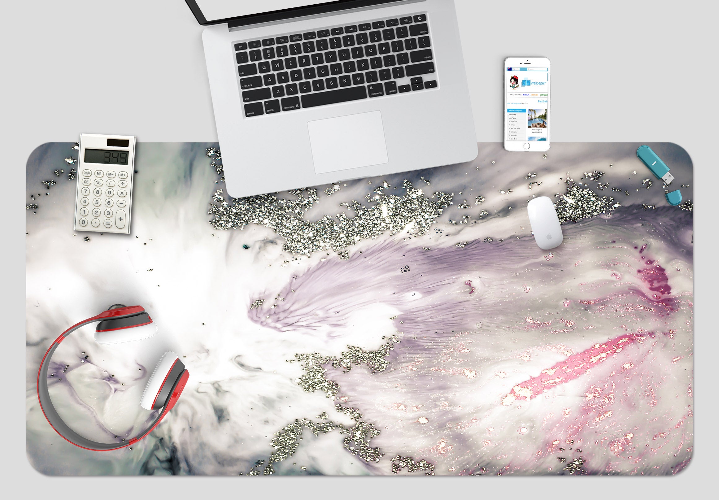 3D Grey Pink Pattern 18033 Desk Mat