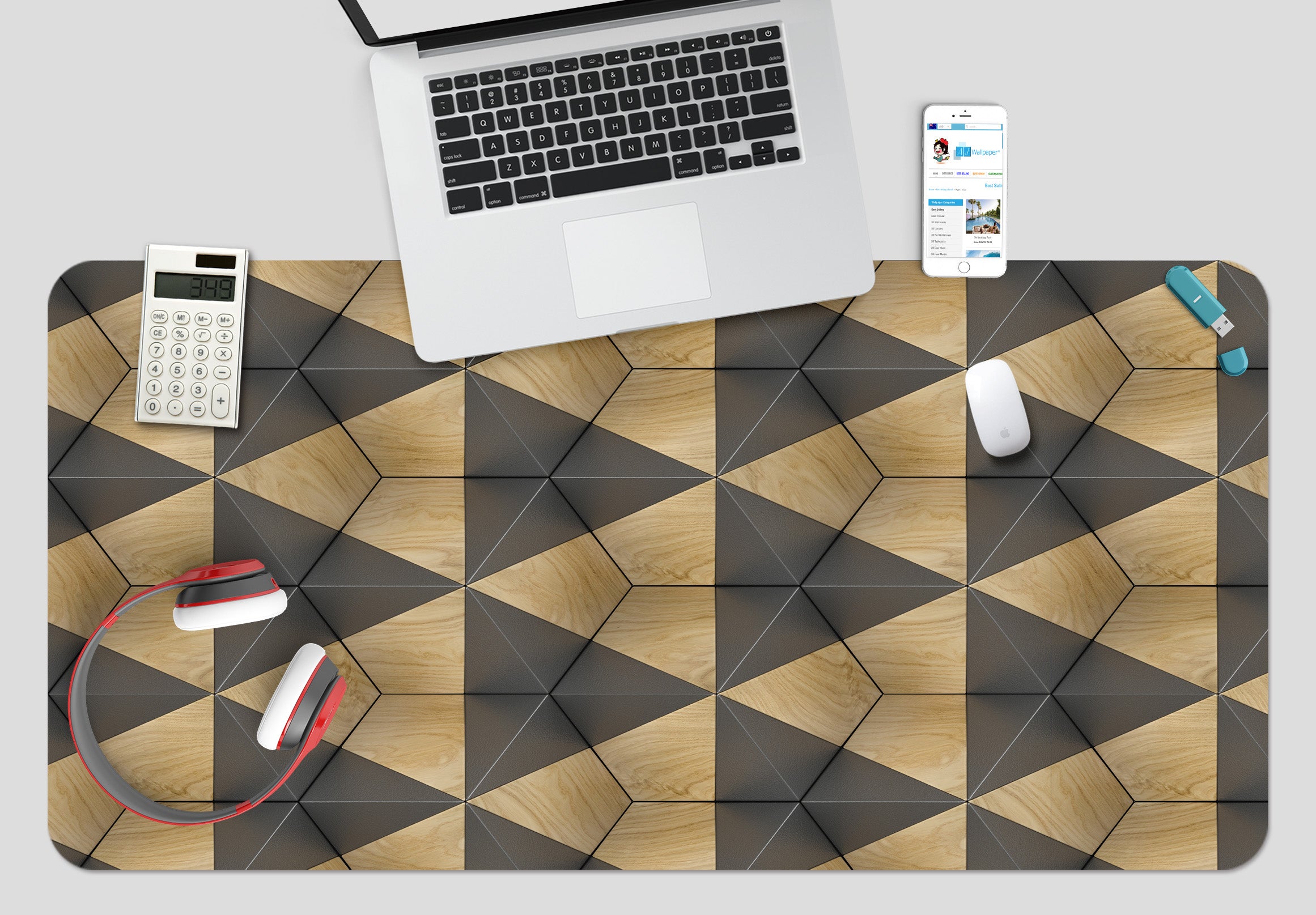 3D Brown Hexagon 18043 Desk Mat