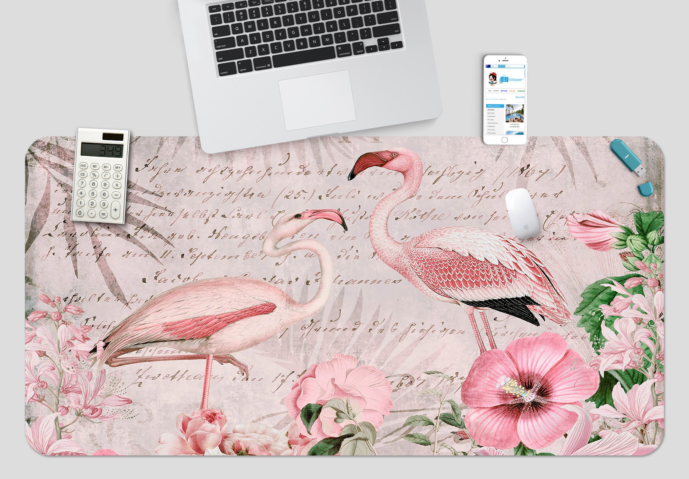 3D Pink Flamingo Flower 994 Andrea Haase Desk Mat